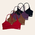 Allure Crisscross Bra in black, wine, brown and cherry red, front view